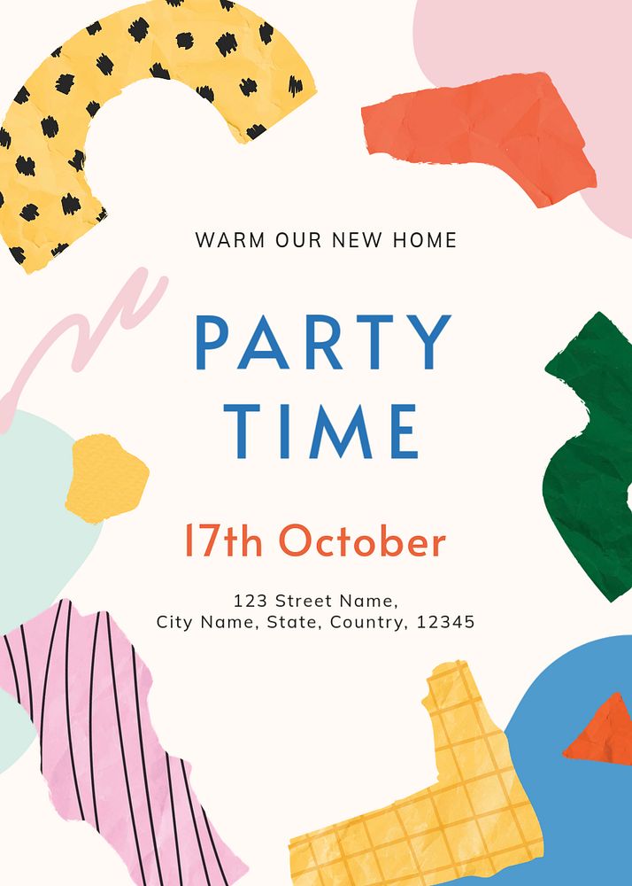 Housewarming party invitation card template, editable text