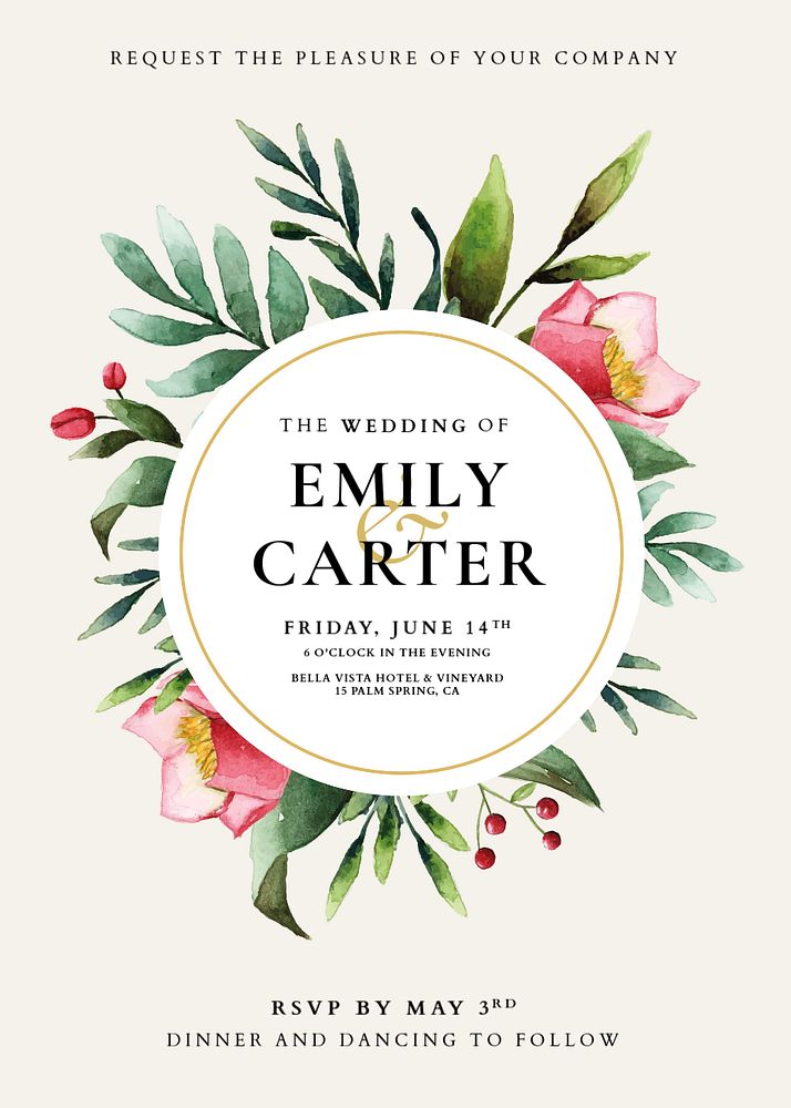 Floral wedding invitation card template