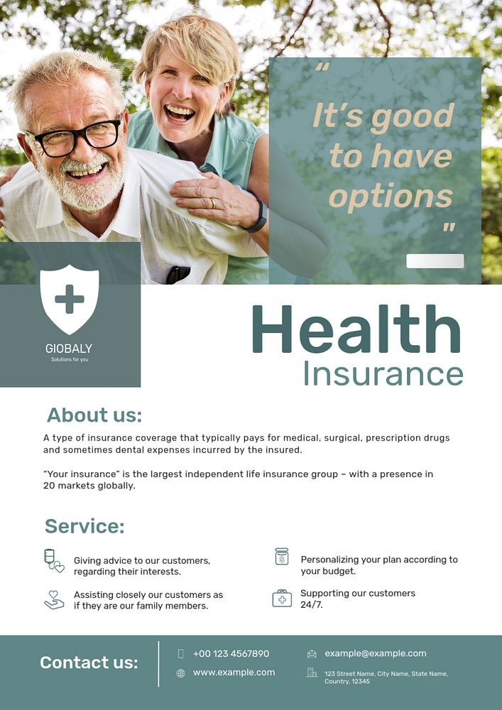 Health insurance poster template, elderly people design
