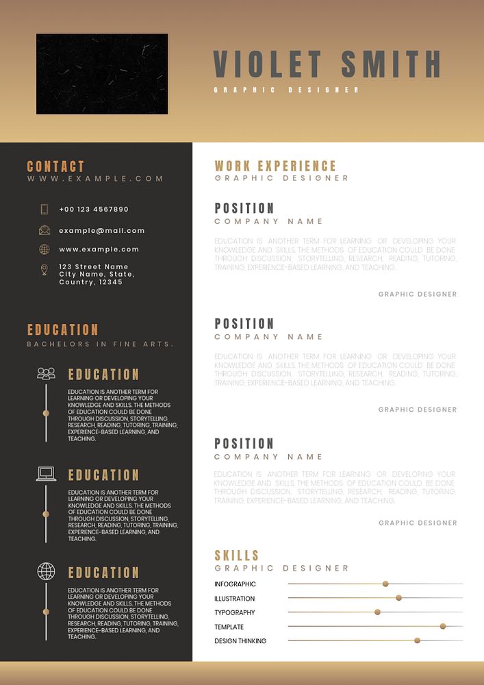 Professional resume editable template, black & gold design