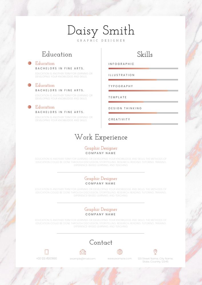 Professional resume editable template, pink marble design