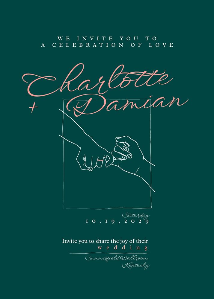 Green wedding invitation card template, editable text