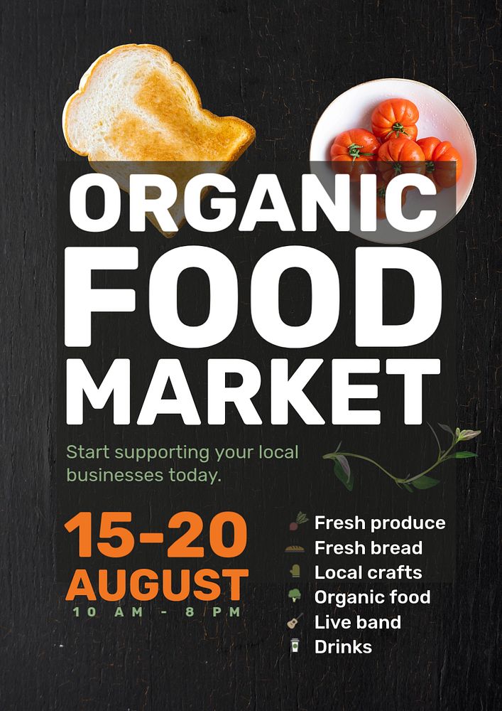 Food market poster template, editable design