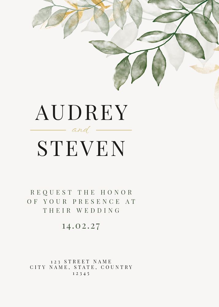 Eco wedding invitation card template, editable text