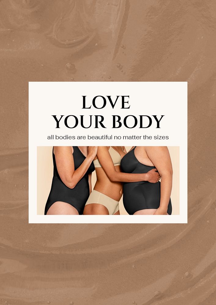 Body positive poster template, editable brown design