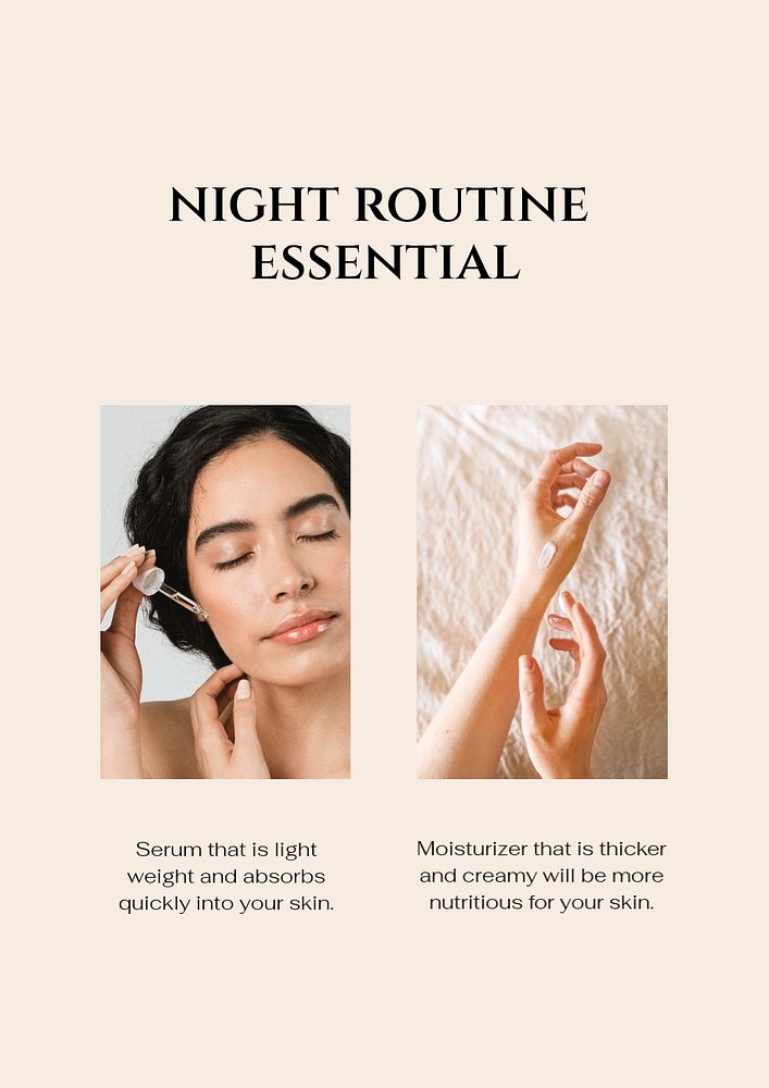 Skincare routine poster template, editable brown design