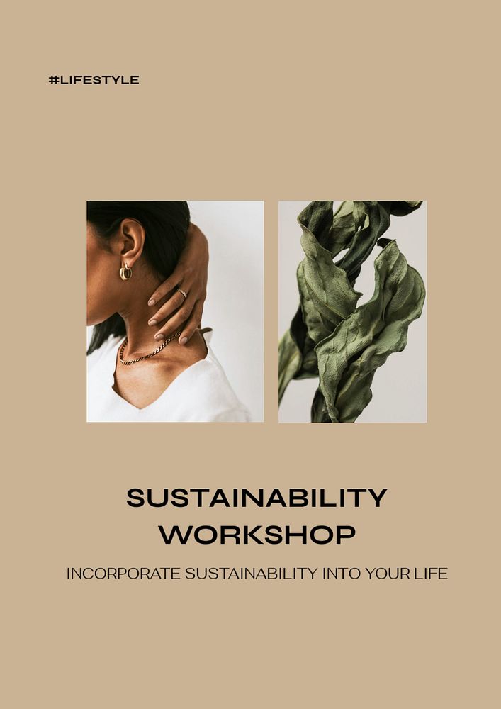 Sustainability lifestyle poster template, editable brown design