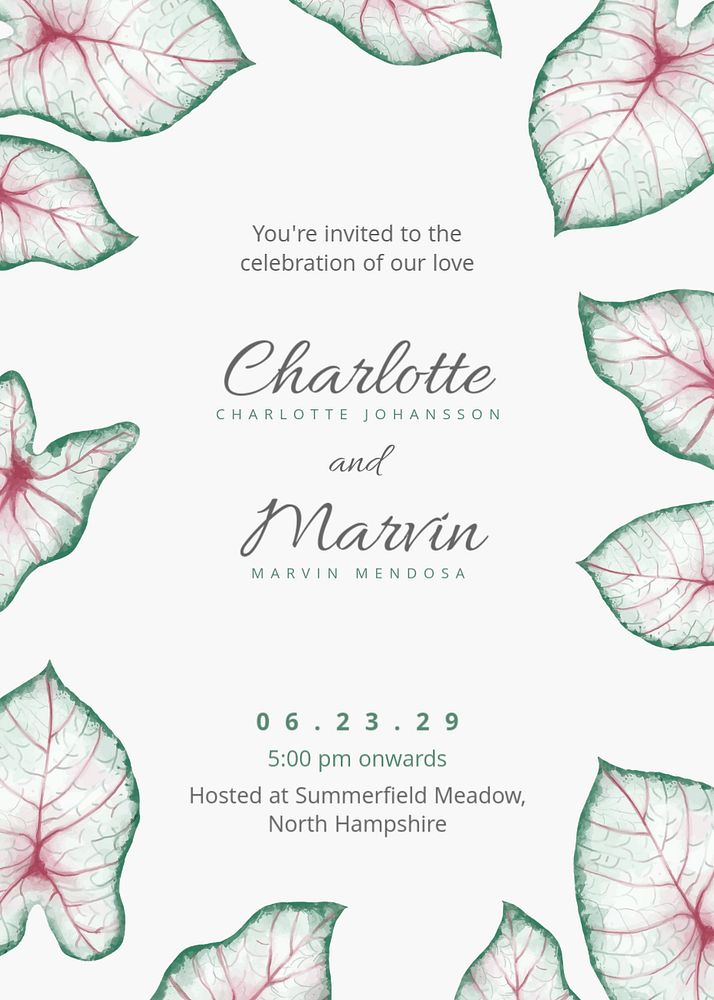 Wedding invitation card template, editable text