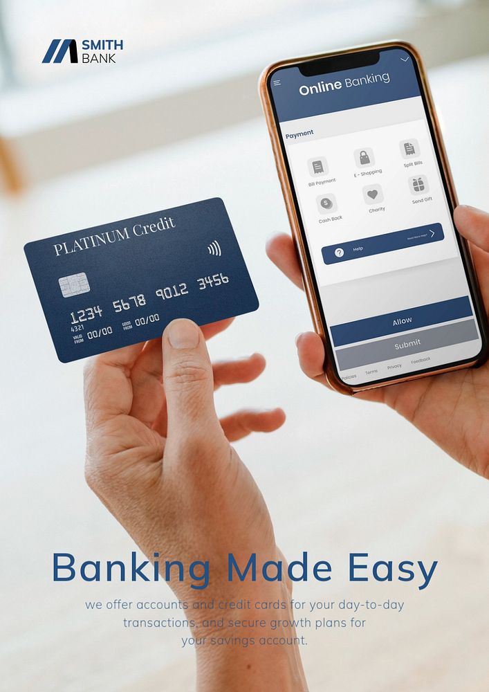 Online banking poster template, editable design