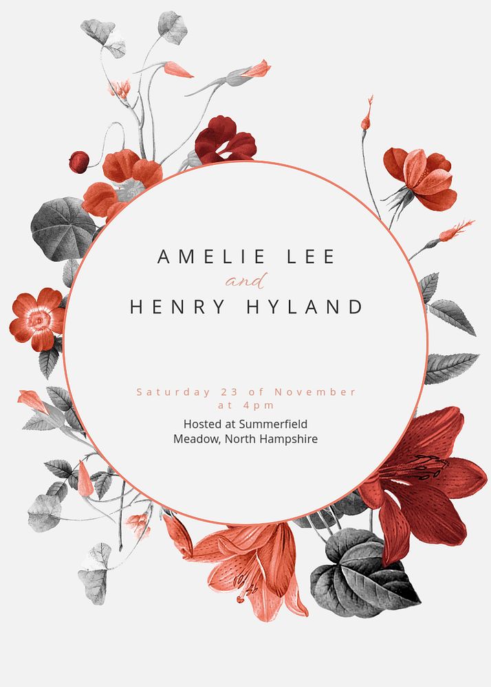 Summer wedding invitation card template, editable text