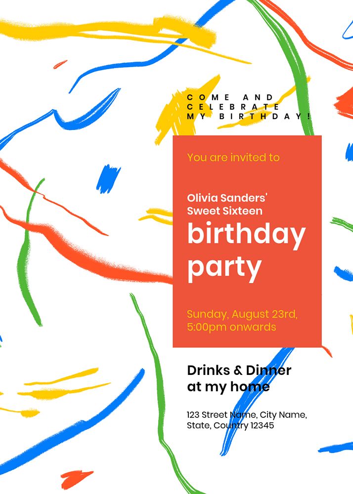 Sweet sixteen invitation card template, editable text