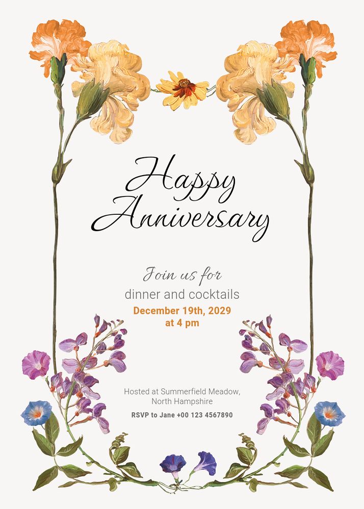 Anniversary party invitation card template, editable text
