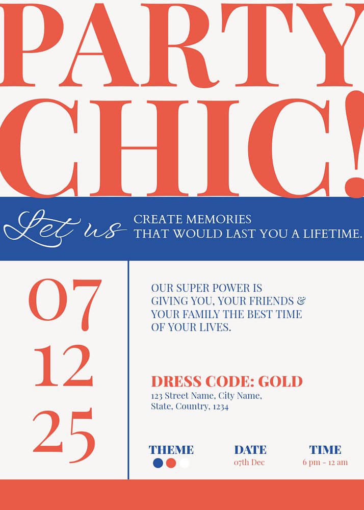Party invitation card template, editable text