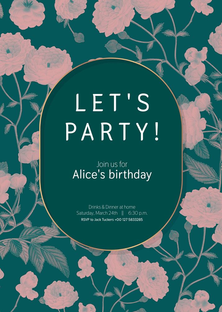 Birthday party invitation card template, editable text