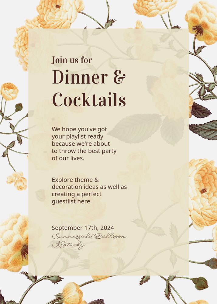 Cocktail party invitation card template, editable text