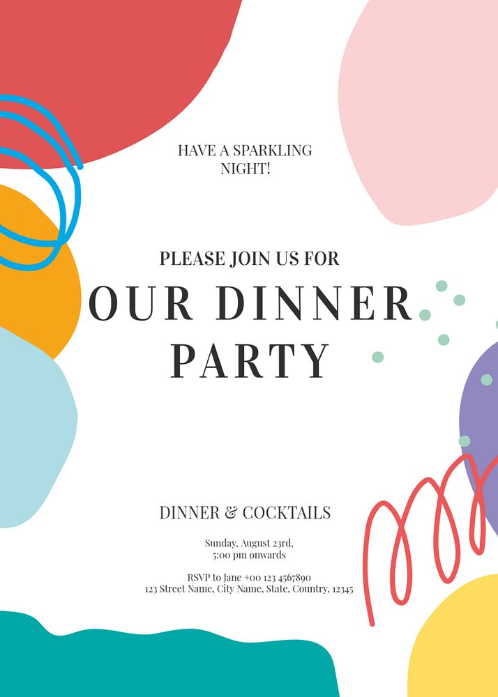 Dinner party invitation card template, editable text