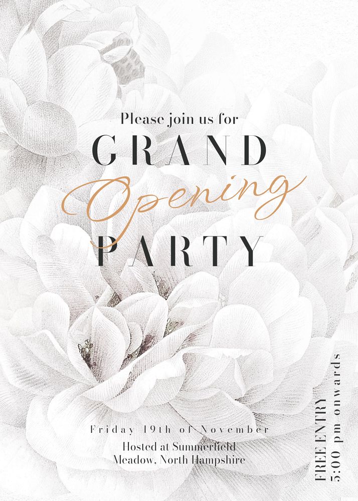 Grand opening invitation card template, editable text