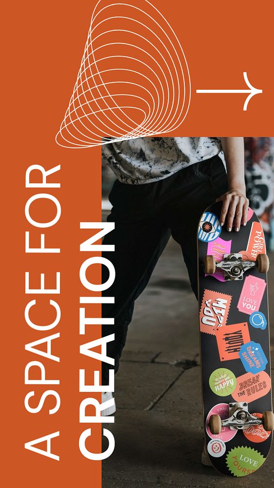 Skateboard aesthetic Instagram story template, orange retro design