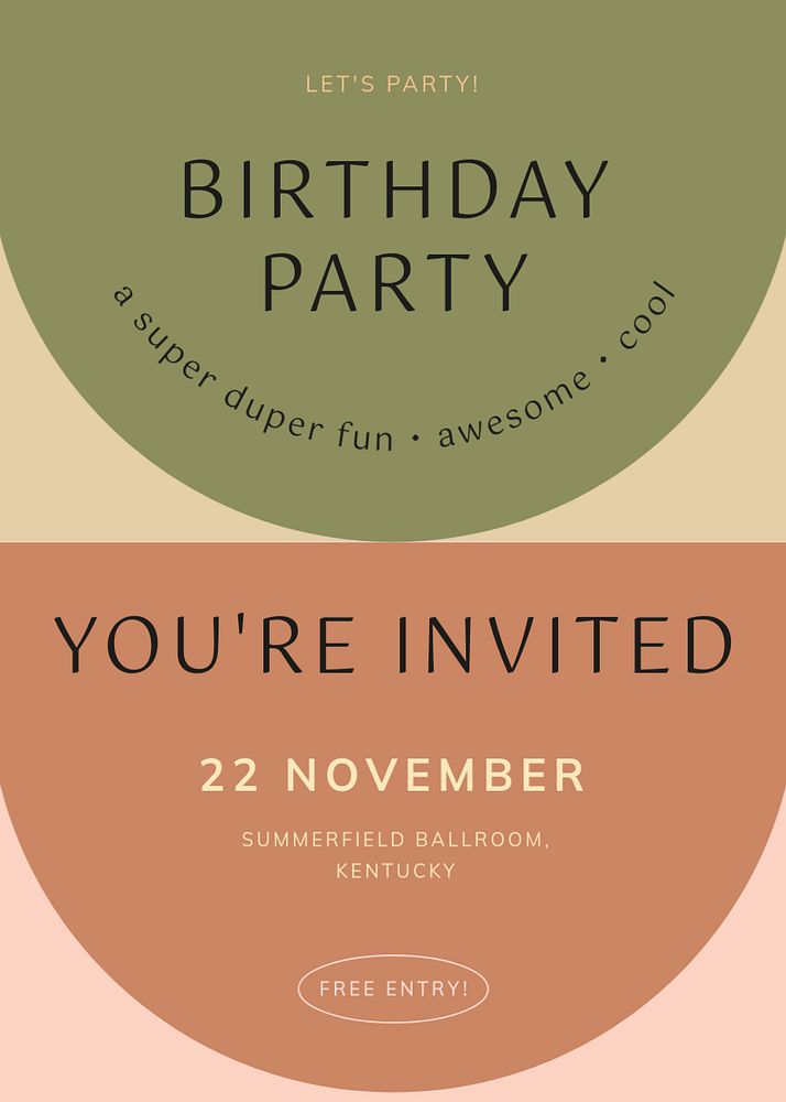 Birthday party invitation card template, editable text