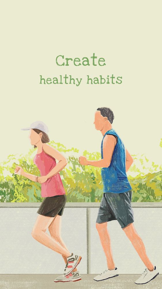 Healthy lifestyle instagram story template, aesthetic illustration, editable text