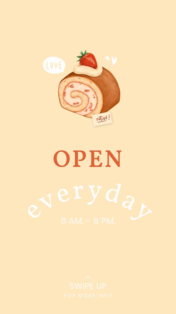 Bakery shop instagram story template, desserts illustration, editable text