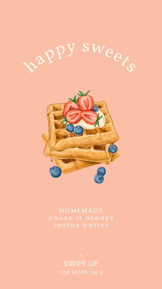 Bakery shop instagram story template, desserts illustration, editable text