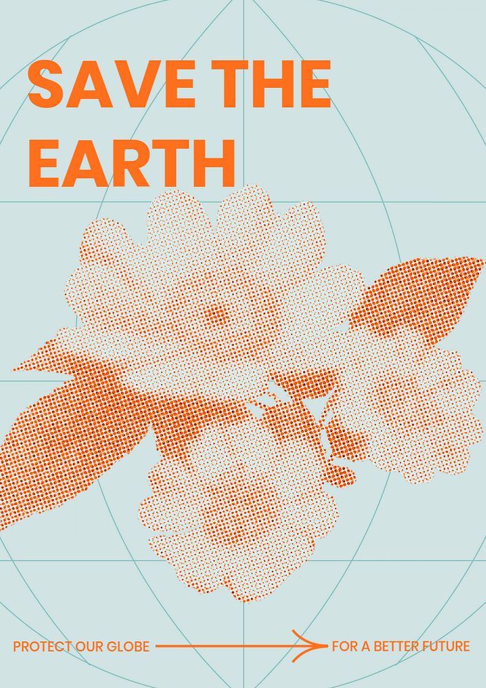 Save earth poster template, halftone aesthetic, editable text