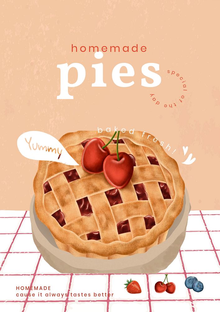 Bakery shop poster template, dessert illustration, editable text
