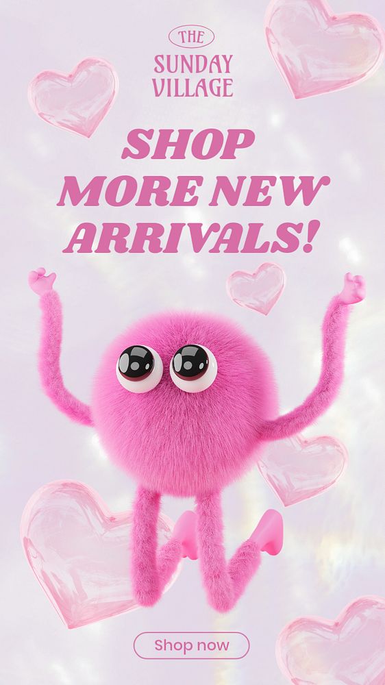 Pink cartoon Instagram story template, cute floating hearts