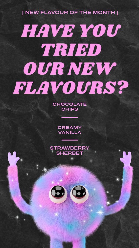 Ice-cream shop Instagram story template, colorful monster