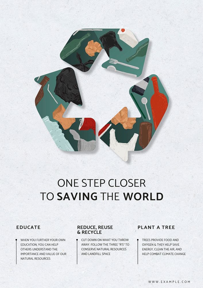 Recycling poster template, save the world, editable campaign