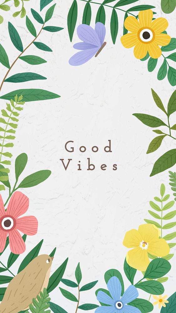 Colorful botanical Instagram story template, good vibes quote