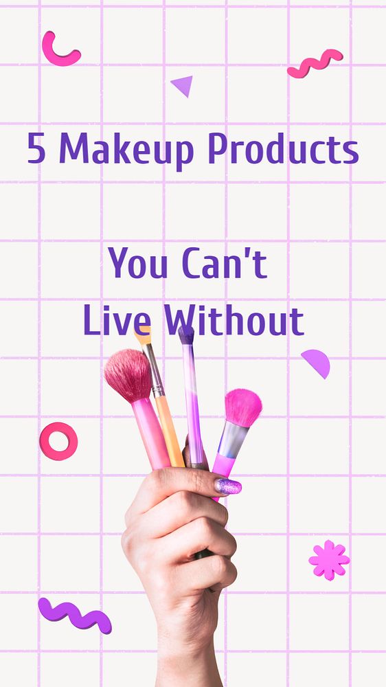 Makeup brushes Instagram story template, memphis pattern design