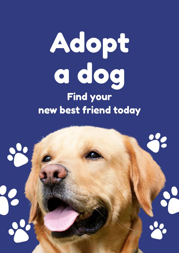 Adoption campaign poster template, cute pet dog