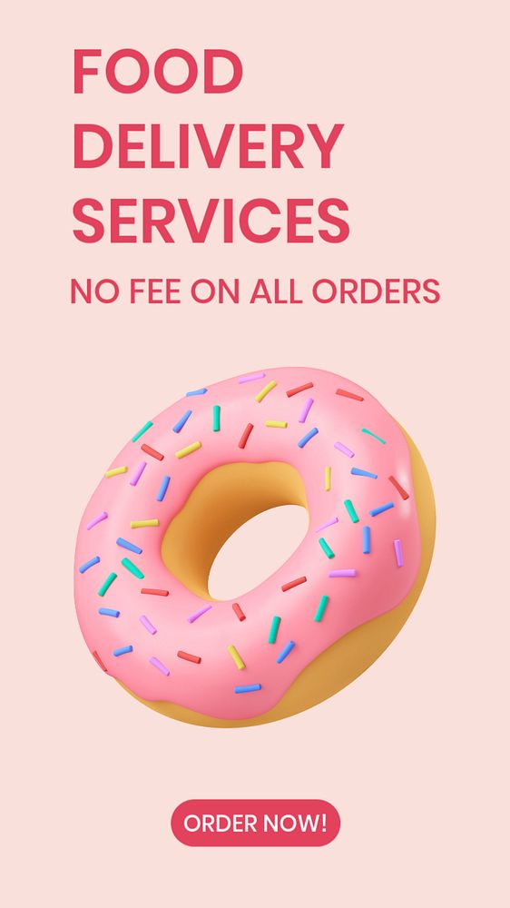 Food delivery Facebook story template, editable text on 3D design