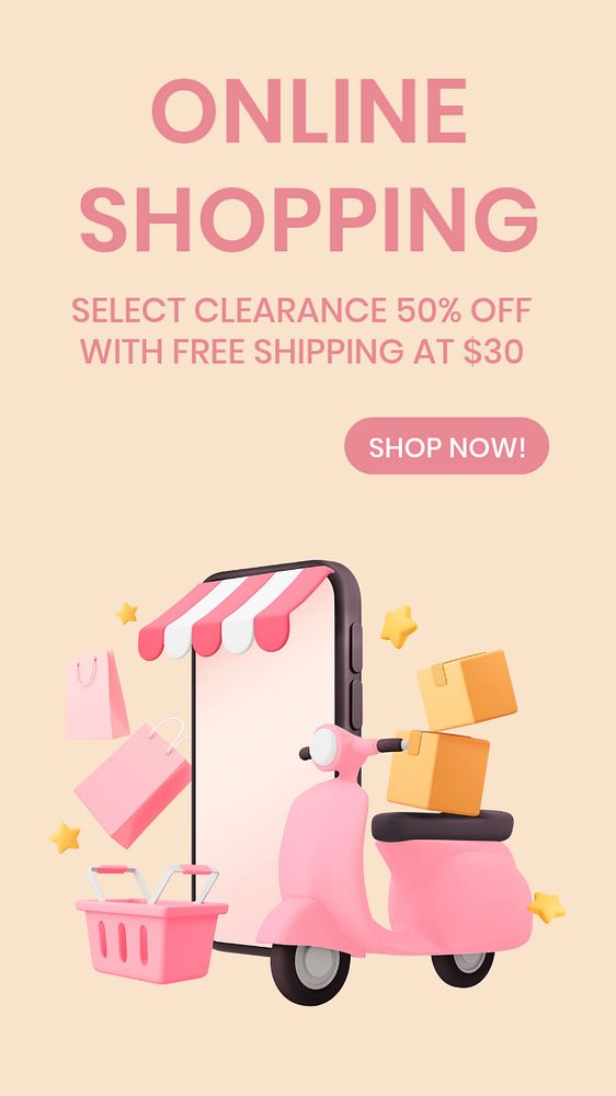 Shopping deals Facebook story template, editable text on 3D design