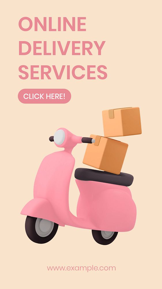 Delivery service Facebook story template, editable text on 3D design