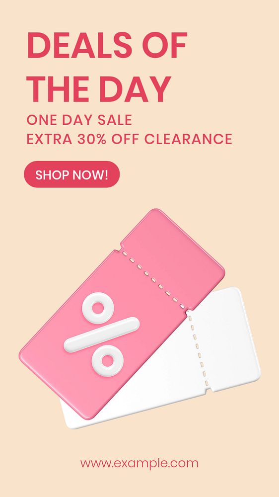 Shopping deals Facebook story template, editable text on 3D design