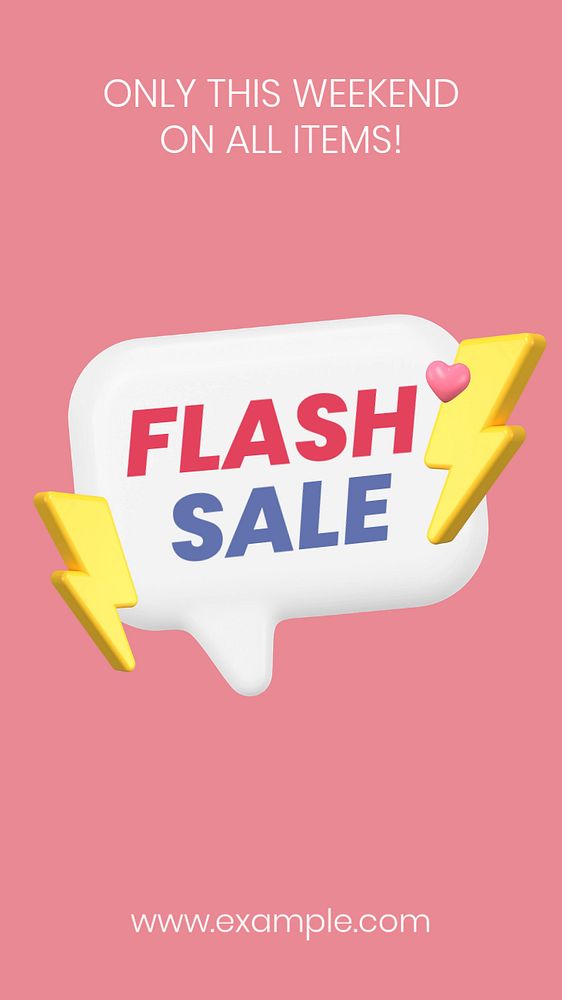 Flash sale Facebook story template, editable text on 3D design