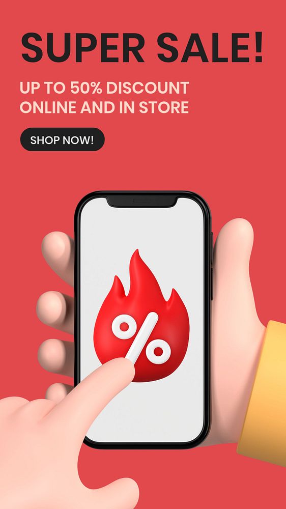 Super sale Facebook story template, editable text on 3D design