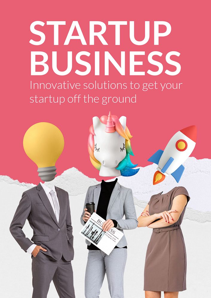 Startup business poster template, creative head remixed media