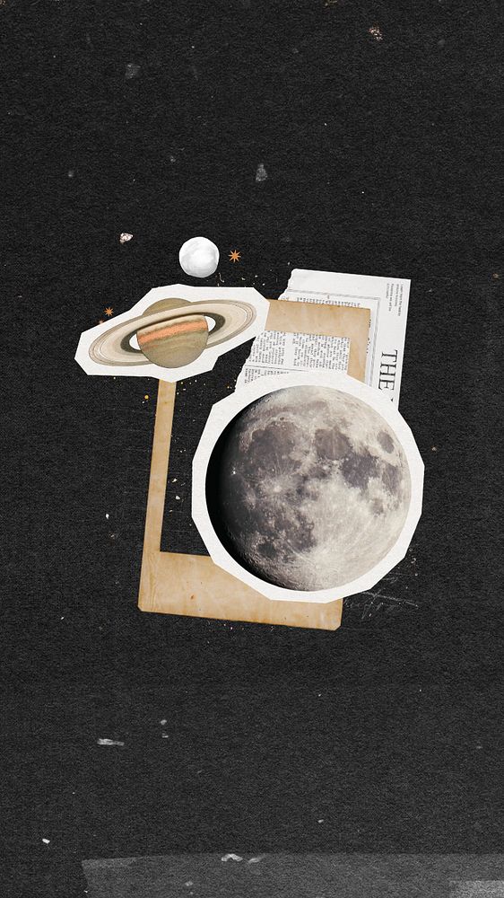 Space aesthetic iPhone wallpaper, paper collage art, editable design