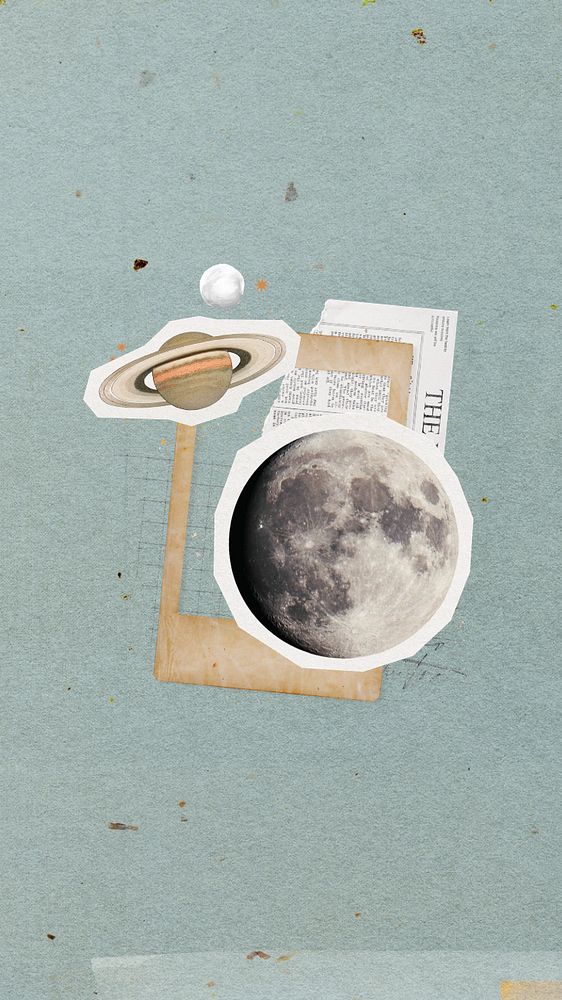 Space aesthetic iPhone wallpaper, paper collage art, editable design