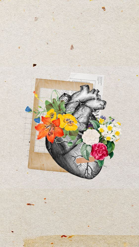 Aesthetic floral heart, editable collage remix design