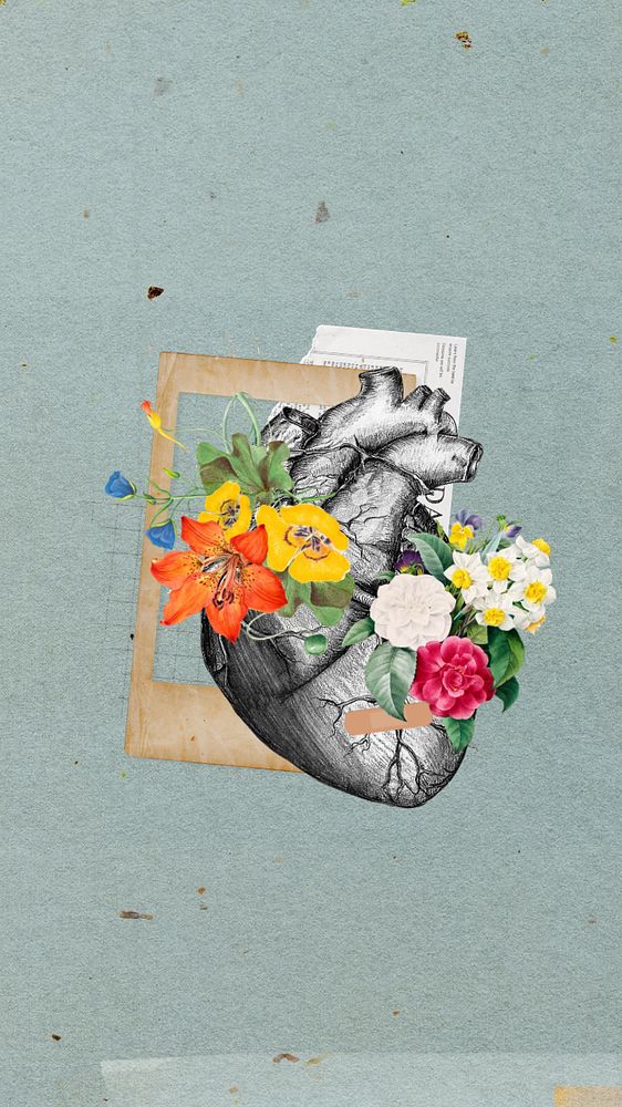 Floral heart, editable collage remix design