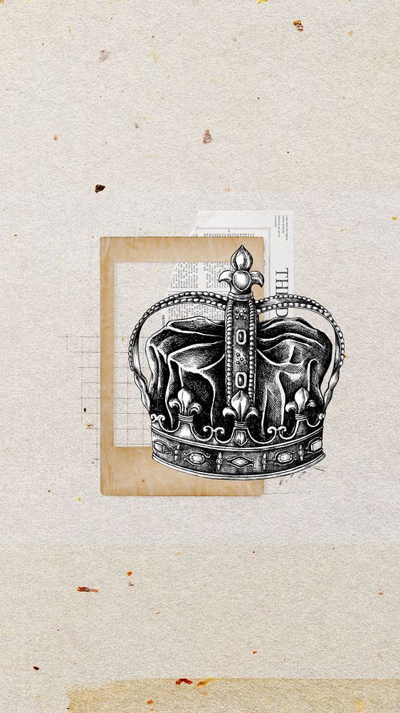 Vintage crown iPhone wallpaper, paper collage art, editable design