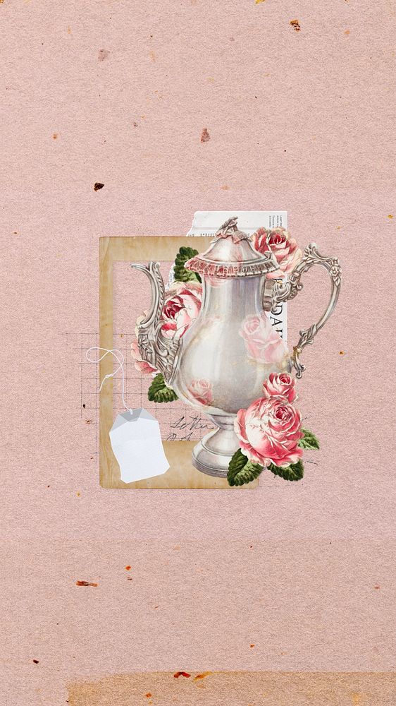 Aesthetic floral teapot, editable collage remix design