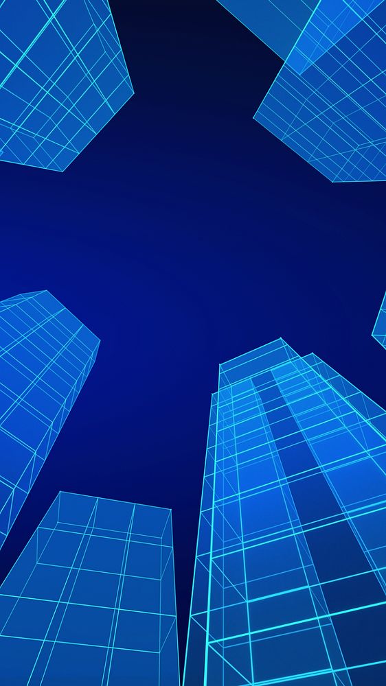 Blue wireframe buildings, editable smart city design