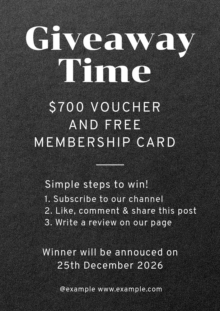 Giveaway time poster template, editable text and design