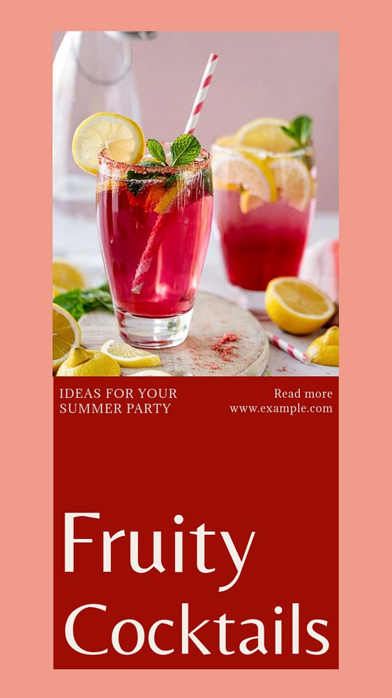 Fruity cocktails social story template, editable text